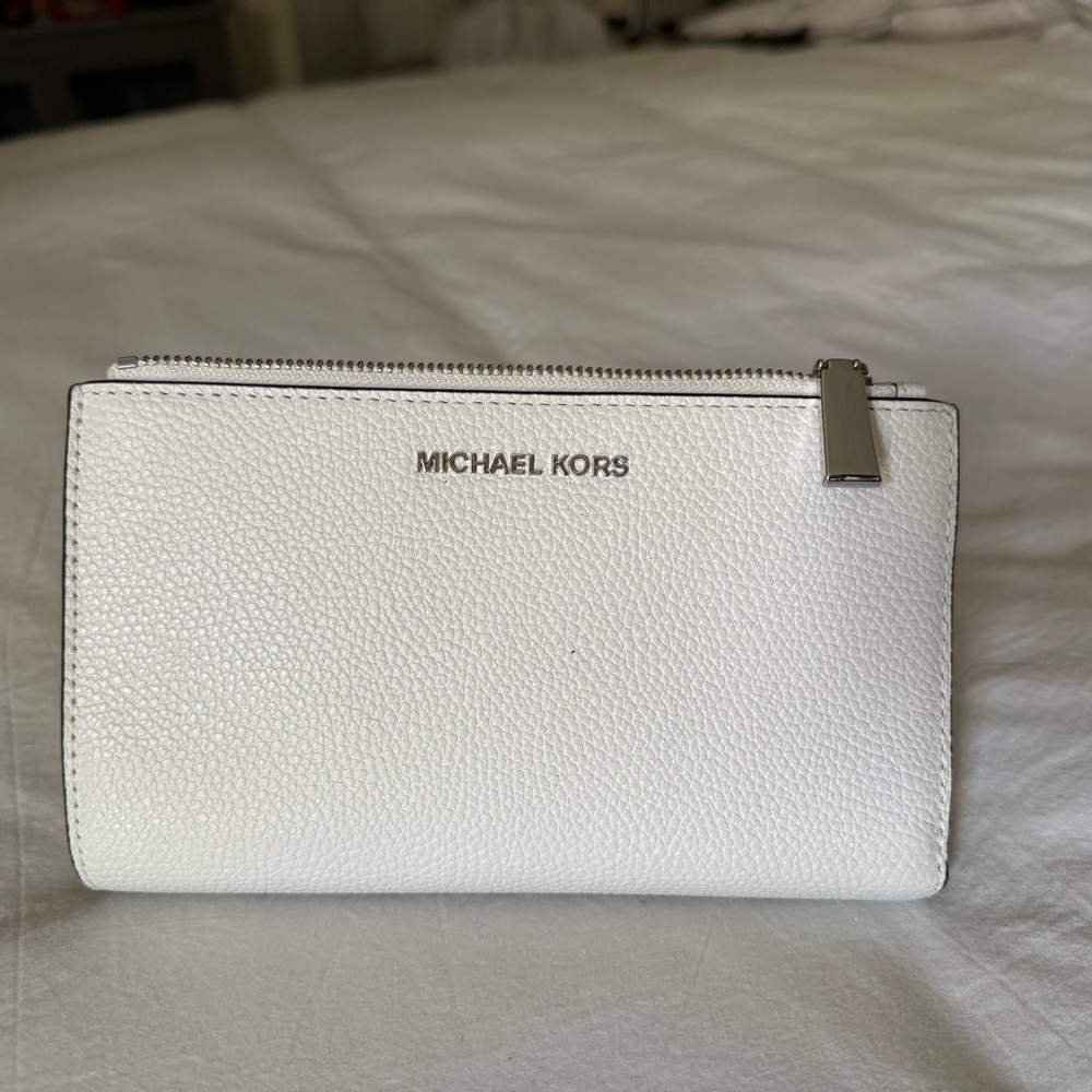 Michael Kors Optic White Jet Set Double Zip Wristlet Wallet